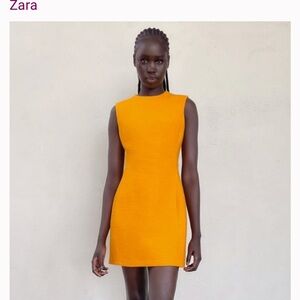 Zara Orange Sheath Mini Dress Mock Neck Sleeveless stretch material